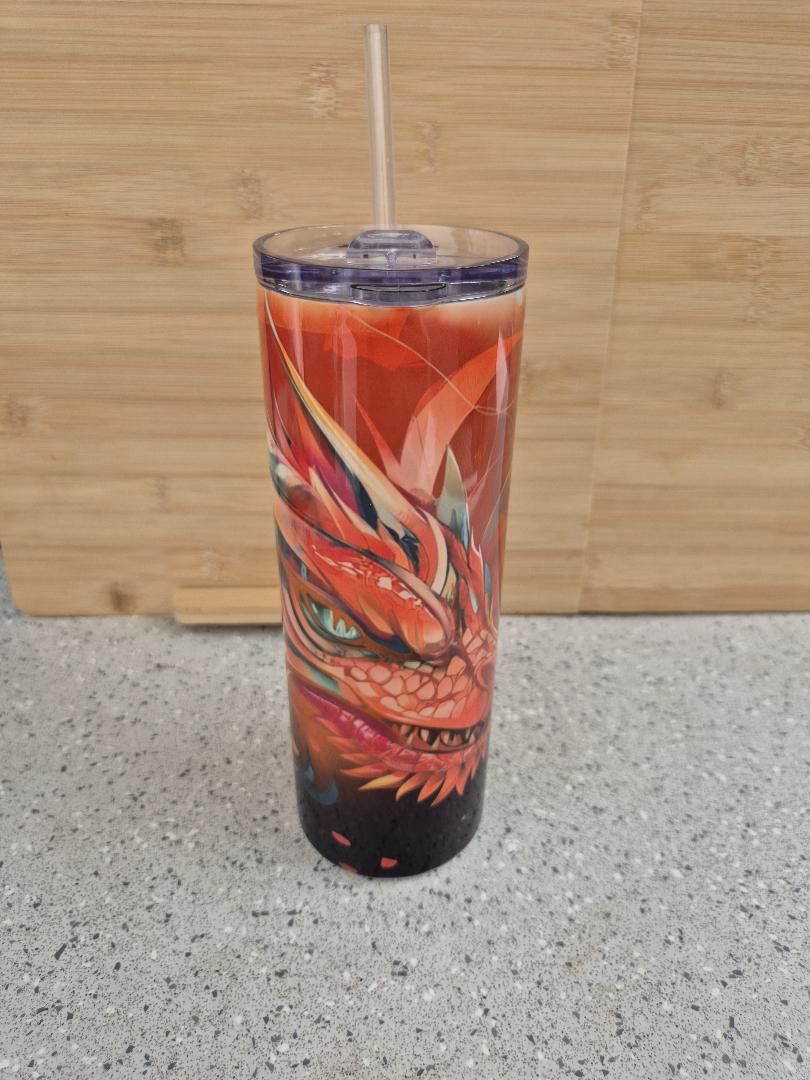 Gobelet thermos tumbler motif dragon rouge