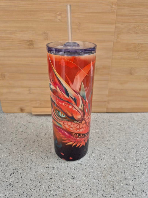 Gobelet thermos tumbler motif dragon rouge
