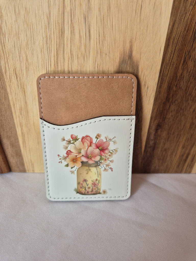Porte-cartes mobile en similicuir avec illustration florale bocal de roses